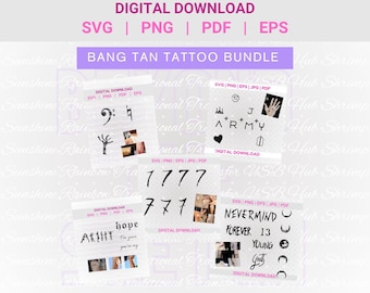 Bang tan Tattoo Bundle Svg Png, Merch Freebies for ARMY, Kpop T-shirt Decal Sticker, Vector Files, JK Jimin Svg, Clip Art
