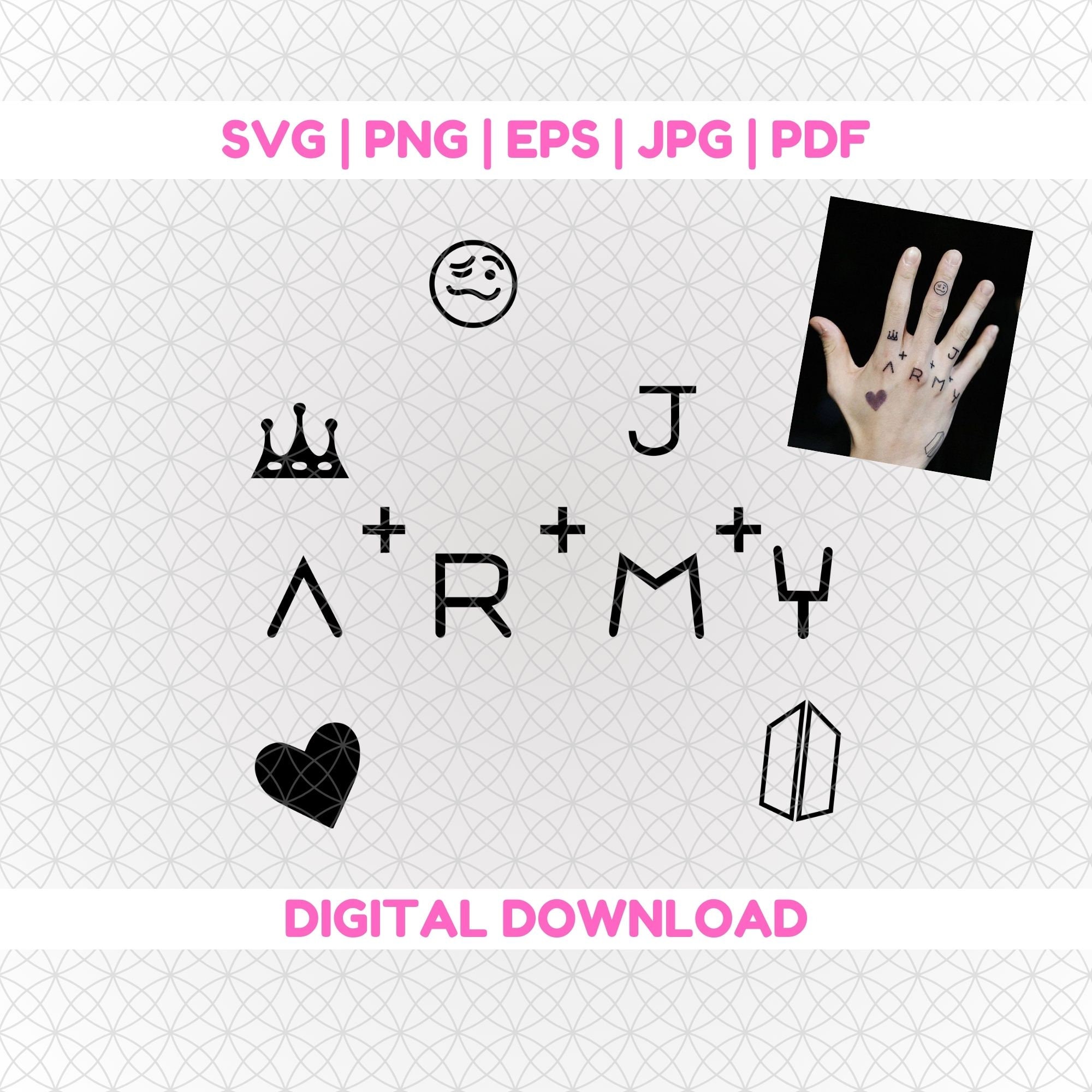 JK SVG PNG、Kpop デカール、ジョングク タトゥー ステッカー、Cricut JK SVG PNG、Kpop デカール、ジョングク タトゥー ステッカー、Cricut
