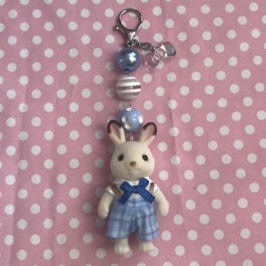Full-size Calico Critter Bag Charms | One of a Kind Unique Kawaii Sylvanian Families Purse Accessories | Dessert-Themed Animal Trinkets Blue Bunny