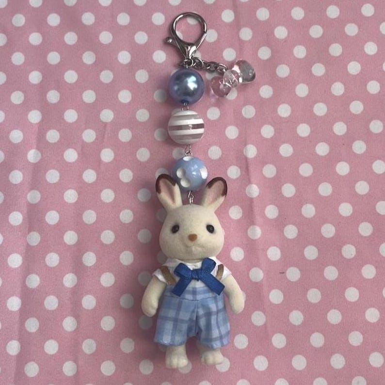 Full-size Calico Critter Bag Charms | One of a Kind Unique Kawaii Sylvanian Families Purse Accessories | Dessert-Themed Animal Trinkets Blue Bunny