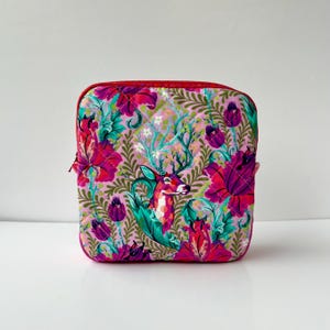 Quilted Floral Stag Pouch: Handmade Cotton Toiletry Bag