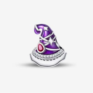 Sparkling witch hat charm, starry wizard hat charm, high quality silver plated enamel zircon charm for european bracelets, necklace pendant