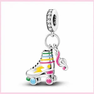 Rainbow roll skate charm, glow in dark rollerblade charm, high quality silver plated enamel charm for european bracelets, necklace pendant