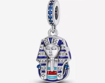 Ancient egypt pharaoh charm, egyptian culture pharaoh charm, silver plated partial silver filled zircon charm for bracelet, necklace pendant