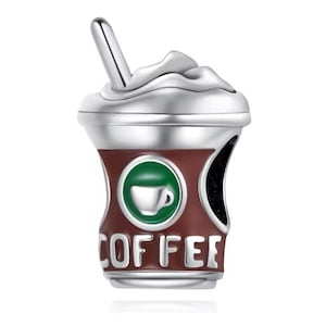 Ice coffee cup charm, ice cappuccino lover charm, silver plated partial silver filled enamel charm for bracelets, necklace pendant