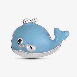 Ocean blue whale charm, cute cartoon whale in sea charm, silver plated partial silver filled enamel charm for bracelet, necklace pendant