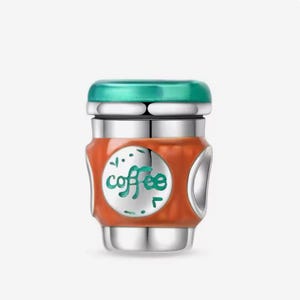 Coffee cup charm, coffee lover charm, silver plated partial silver filled enamel charm for bracelets, necklace pendant
