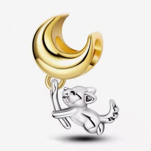 Dije de perro y luna, lindo dije de perro mascota de dibujos animados, dije chapado en plata de alta calidad para pulseras europeas, colgante de collar DIY