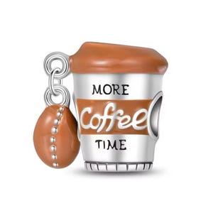 Coffee cup with coffee bean charm, coffee lover charm, high quality silver plated enamel charm for european bracelets, necklace pendant diy