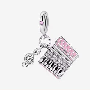 Accordion charm, retro music instrument & music note charm, high quality silver plated zircon charm for european bracelets, necklace pendant