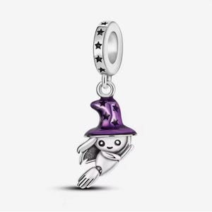 Breloque sorcière volante, breloque sorcière de dessin animé sur balai volant, breloque en émail plaqué argent de haute qualité pour bracelets européens, pendentif de collier