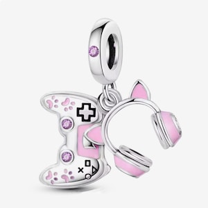 Pingente para controle de console de jogos e fone de ouvido, pingente para conjunto de jogos, pingente banhado a prata parcialmente preenchido com prata para pulseiras, pingente de colar