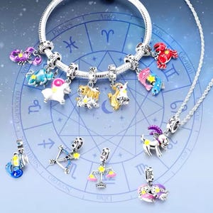Pingentes luminosos com 12 constelações, 12 pingentes de horóscopo, pingentes de esmalte banhados a prata com preenchimento parcial de prata para pulseiras e colares