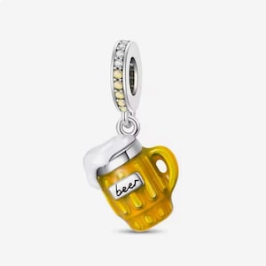 Classic beer mug charm, alcohol drink beer charm, high quality silver plated enamel charm for european bracelets, necklace pendant diy