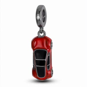 Red sports car charm, sports car charm, silver plated partial silver filled enamel charm for bracelets, necklace pendant