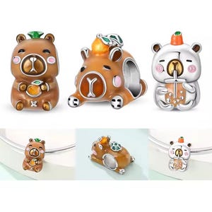 Kawaii capybara charms, cute animal capybara charms, silver plated partial silver filled enamel charms for bracelets, necklace pendants
