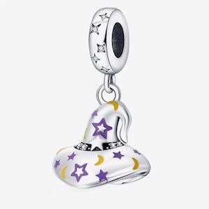 Sparkling witch hat charm, starry wizard hat charm, high quality silver plated enamel zircon charm for european bracelets, necklace pendant
