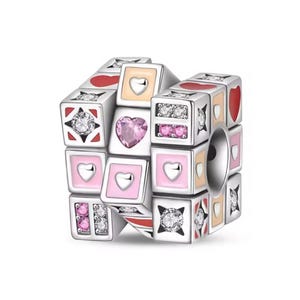 Sparkling rubik cube charm, rainbow rubik charm, silver plated partial silver filled cubic zirconia charm for bracelet, necklace pendant