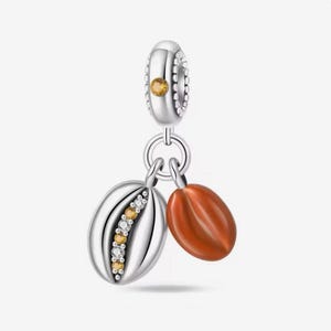 Sparkling coffee bean charm, coffee lover charm, high quality silver plated enamel gemstone charm for european bracelets, necklace pendant