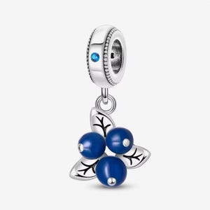 Heathy fruit blueberry charm, wild blue berry charm, silver plated partial silver filled enamel charm for bracelets, necklace pendant