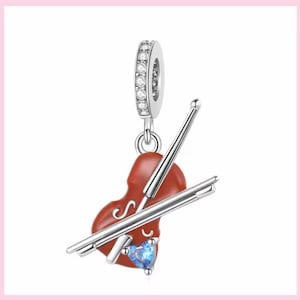 Sparkling violin charm, classic music instrument violin charm, silver plated partial silver filled gem charm for bracelets, necklace pendant