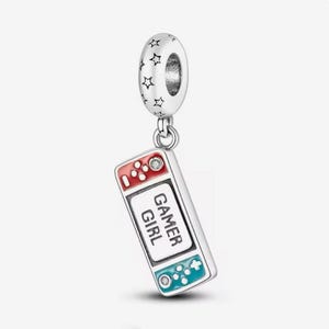 Pingente para console e controle de jogos, pingente para garota gamer, pingente para pulseiras, pingente para colar, pingente para esmalte parcialmente banhado a prata e preenchido com prata