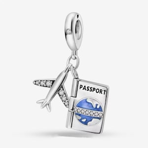 Vacation travel life charm, openable passport & airplane charm, silver plated partial silver filled charm for bracelets, necklace pendant