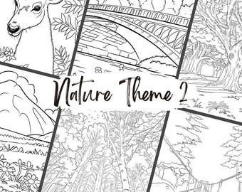 Kleurplaten natuurlandschap, ontspannende landschappen (digitale download), direct pdf-bestand