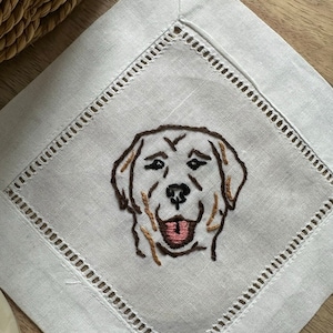 Custom Dog Personalized Embroidered Cocktail Napkin | Linen Napkin | Custom Labrador Dog | Embroider Cocktail Napkin | Custom Pet