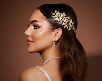 Luxury Zirconia Leaf Flowers Bridal Headpiece, Wedding Bridal Floral Tiara Crown, Gold Silver Dainty Hair Piece, Wedding Headband | Tabitha