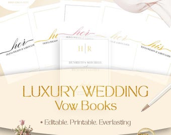 Luxury Wedding Vow Book Set: Editable Canva Templates (A5 & US Letter)