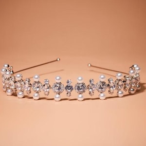 Petite Freshwater Pearl & Diamante  Communion tiara, wedding headpiece, Silver wedding bridal Tiara, elegant wedding crown,bridal hair piece