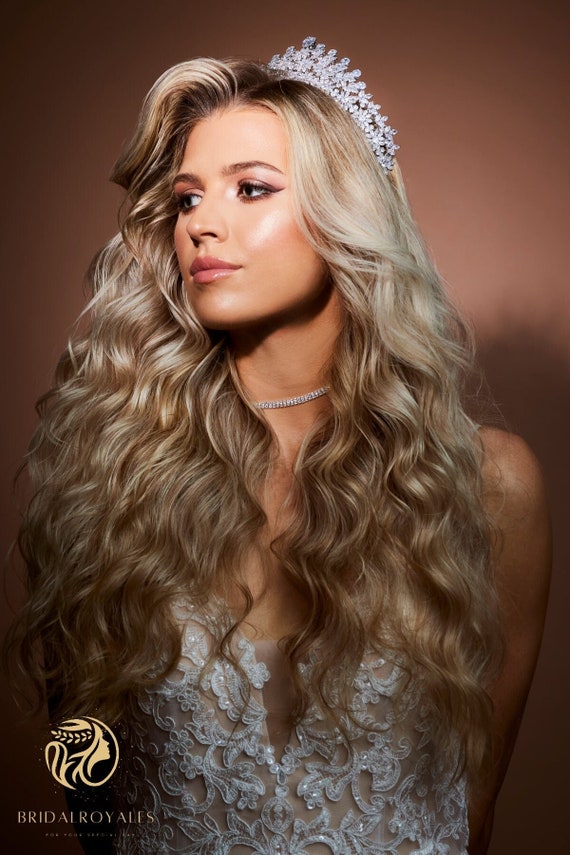 Gold Crystal Bridal Tiara - Regal Wedding Crown Luxury Crystal Bridal Tiara, Regal Wedding Zirconia Crown  main image 2