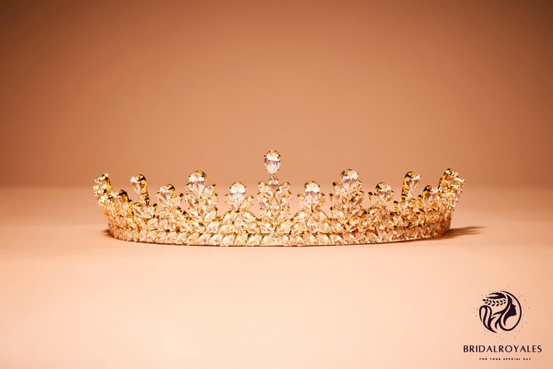 Katie Luxe Zirconia Elegance Tiara, Crystal Crown, Gold Crown, Tiara