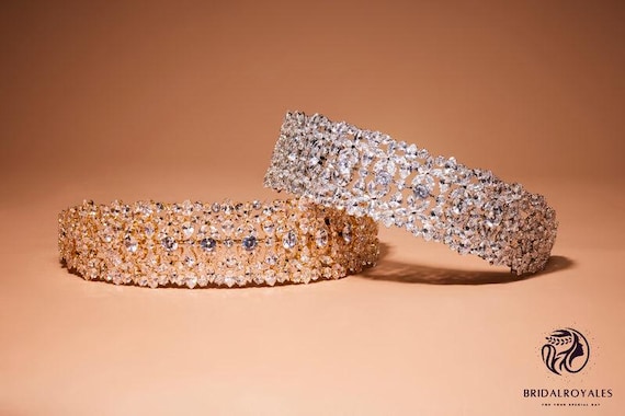 Luxury bridal gold zircon headpiece. Amazon.com: Zircon Crown for Women - Large Gold Tiara for  main image 4