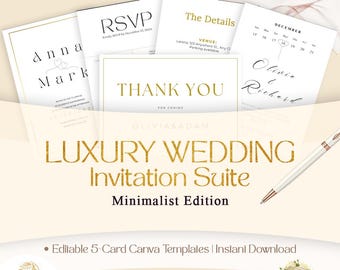 Luxury Wedding Invitation Suite: Editable Canva Templates with QR Code (Digital Download