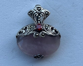 Rose Quartz Crystal Pendant Sterling Silver Brooch 925 Silver Marcasite Crystal Pins Brooch