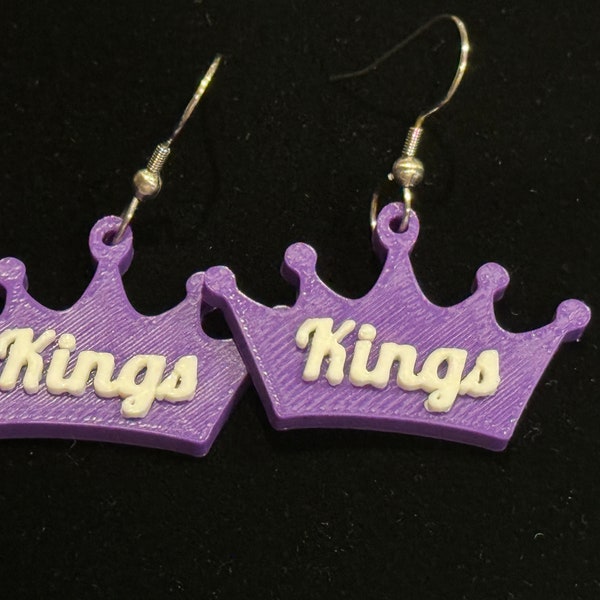 Light the Beam! Sacramento Kings 3d Printed Crown Drop Earrings Purple w/ White NBA Jewelry