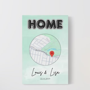 Aangepaste thuiskaartkunst – Gepersonaliseerde koppelprint met locatie, namen en datum | Nieuw huiscadeau, housewarming, jubileum wanddecoratie CV21