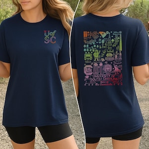 Université de Caroline du Sud T-shirt | T-shirt Gamecocks de l'UofSC | T-shirt universitaire coloré | Conception du plan du campus | Cadeau de remise des diplômes pour elle et lui S12