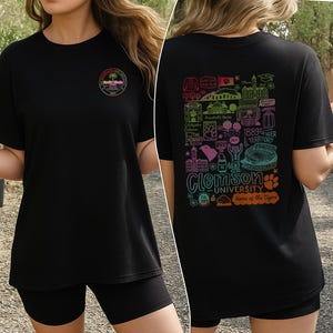 Chemise de l'Université de Clemson, t-shirt carte du campus coloré, cadeau Clemson Tigers, vêtements d'université pour elle, chemise de rentrée, cadeau de remise des diplômes S13
