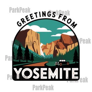 Grüße von Yosemite PNG, Retro Nationalpark-Shirt-Design, Vintage Reise-Postkarte digitaler Download für T-Shirt Sublimation & Geschenke