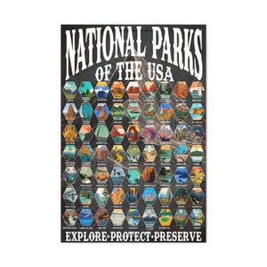 Lienzo decorativo de Parques Nacionales de EE. UU., impresión de mapa con lista de parques nacionales, póster de naturaleza, regalo para senderismo y acampada, decoración para el hogar al aire libre (U214)