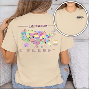 USA Nationalparks Karte T-Shirt – Buntes USA Park Reise-T-Shirt, Nationalpark Checkliste Shirt, Wandergeschenk, Abenteuerkarte U242