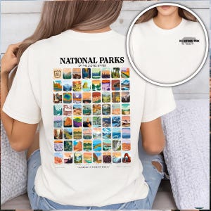 Camiseta con mapa de 63 Parques Nacionales: Camiseta con mapa de viaje para senderistas, camiseta con lista de parques, regalo de aventura y naturaleza de EE. UU., camiseta de parques nacionales de EE. UU. U244