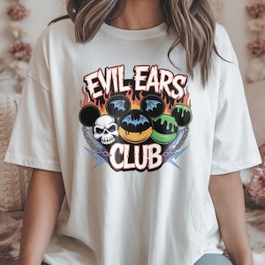 Evil Ears Club-shirt, Halloween Mickey Ears-T-shirt, schattig griezelig Disney-schurkenparodieshirt, Goth Cartoon grafisch T-shirt voor herfstfans U299