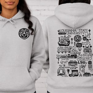 Louisiana State University LSU sweat-shirt à capuche chemise carte du campus ras du cou, cadeau universitaire pour étudiants, anciens élèves, remise des diplômes, hayon S10
