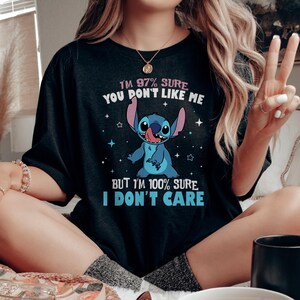 Camiseta divertida de Stitch, "Claro que no me quieres 100%", "No me importa", frase atrevida de extraterrestre de Disney, dibujo animado azul, meme de la generación Z DS66