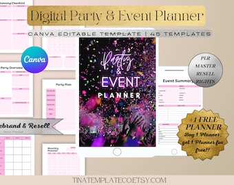 PLR Digital Party & Event Planner Master Resell Rights, Printable Event Organizer Birthday Checklist, Party Organizer Template