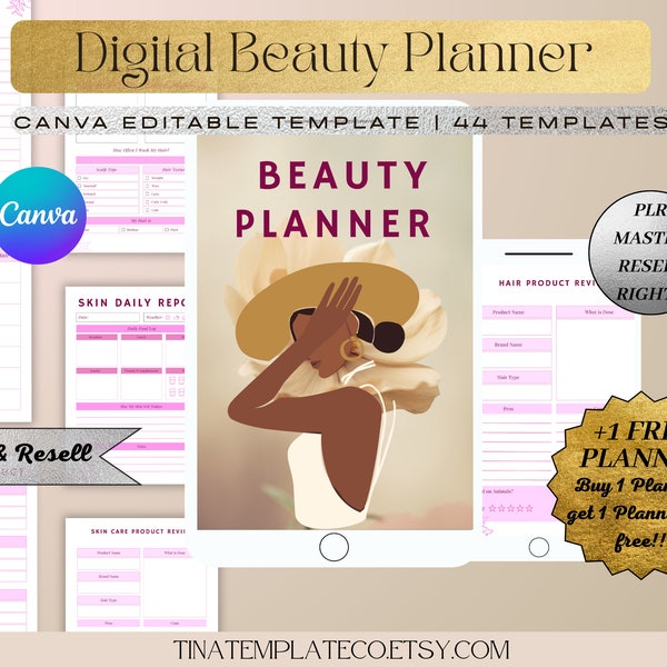 PLR Digital Beauty Planner Master Resell Rights - Daily Skin Care - Skin Care Planner - Hair Care Routine - Beauty Routine Tracker